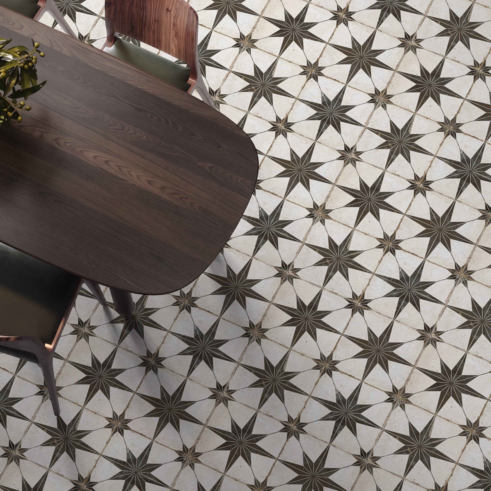 Carrelage Vintage effet Carreau ciment Etoile Noire et Fond Blanc 45,2x45,2x0,95 cm In&Out Sparta - Sol et mur intérieur et Sol extérieur Peronda