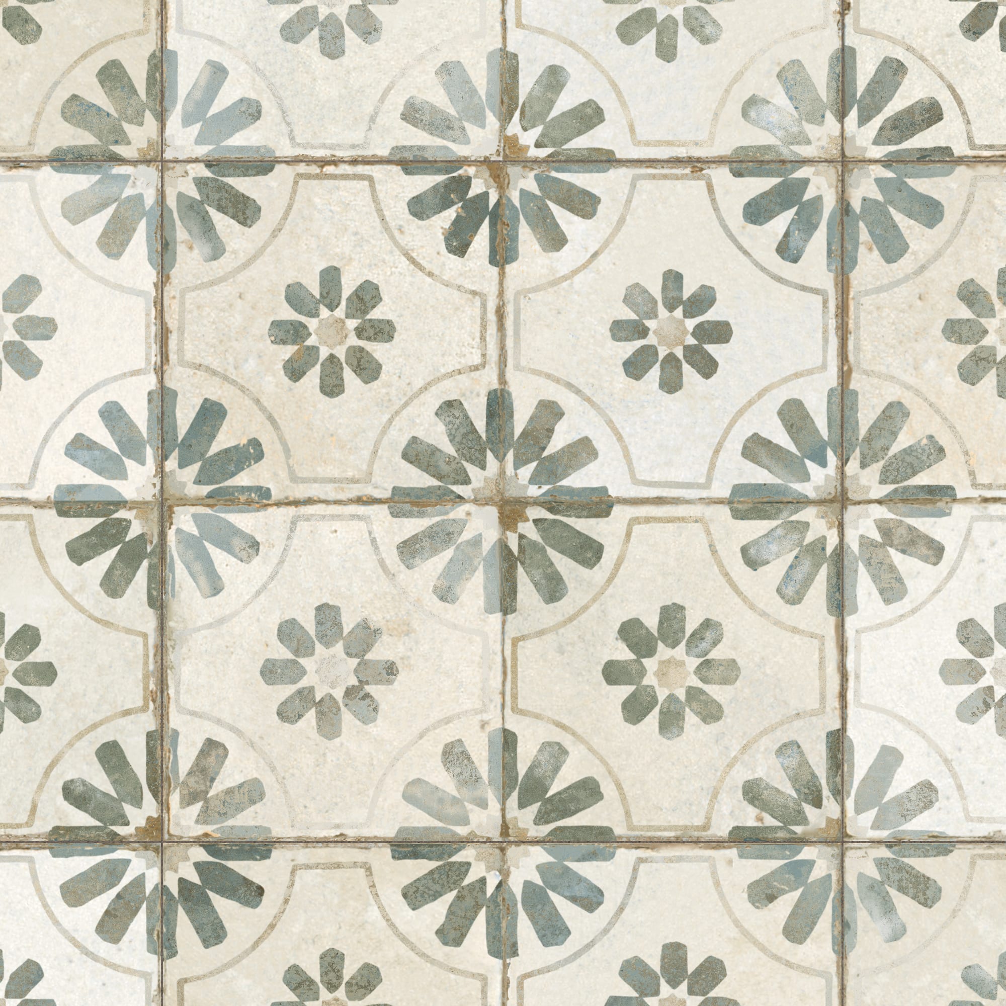 Carrelage Vintage effet Carreau ciment Vert 45x45x0,95 cm Selvara - Sol et mur intérieur Peronda