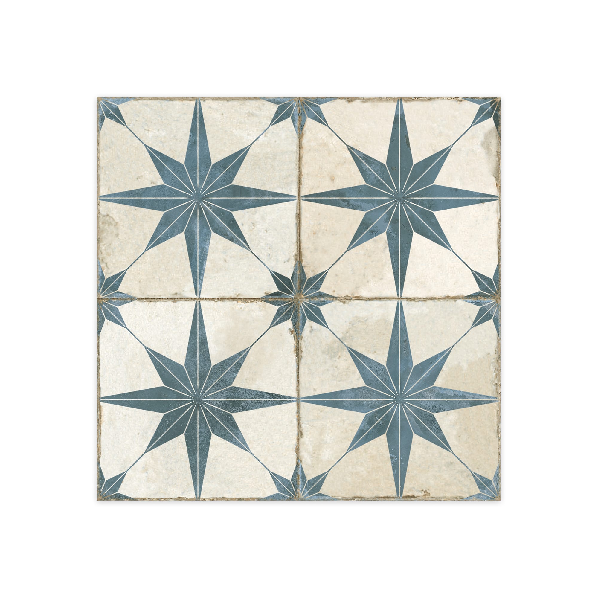 Carrelage Vintage effet Carreau ciment Etoile Bleue et Fond Blanc 45x45x0,95 cm Sparta - Sol et mur intérieur Peronda