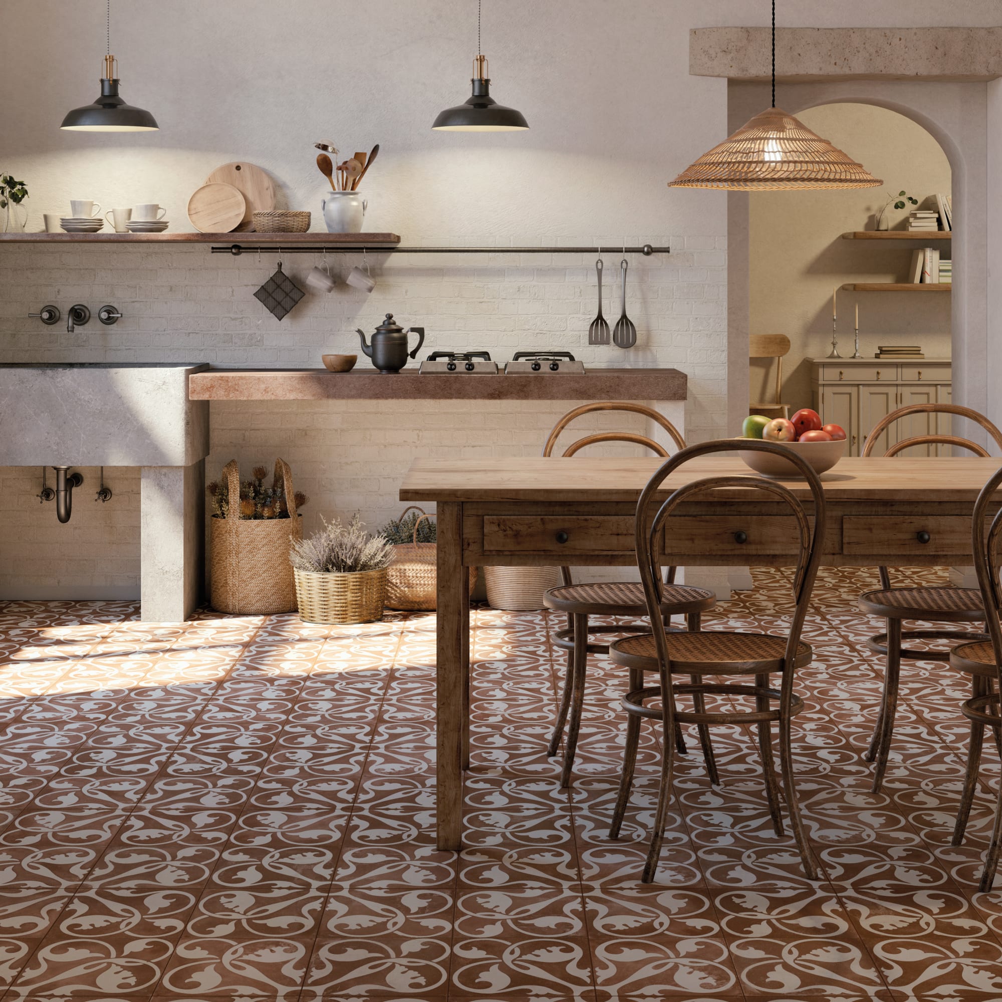 Carrelage Vintage effet Carreau ciment Terracotta 45x45x0,95 cm Morenca - Sol et mur intérieur Peronda