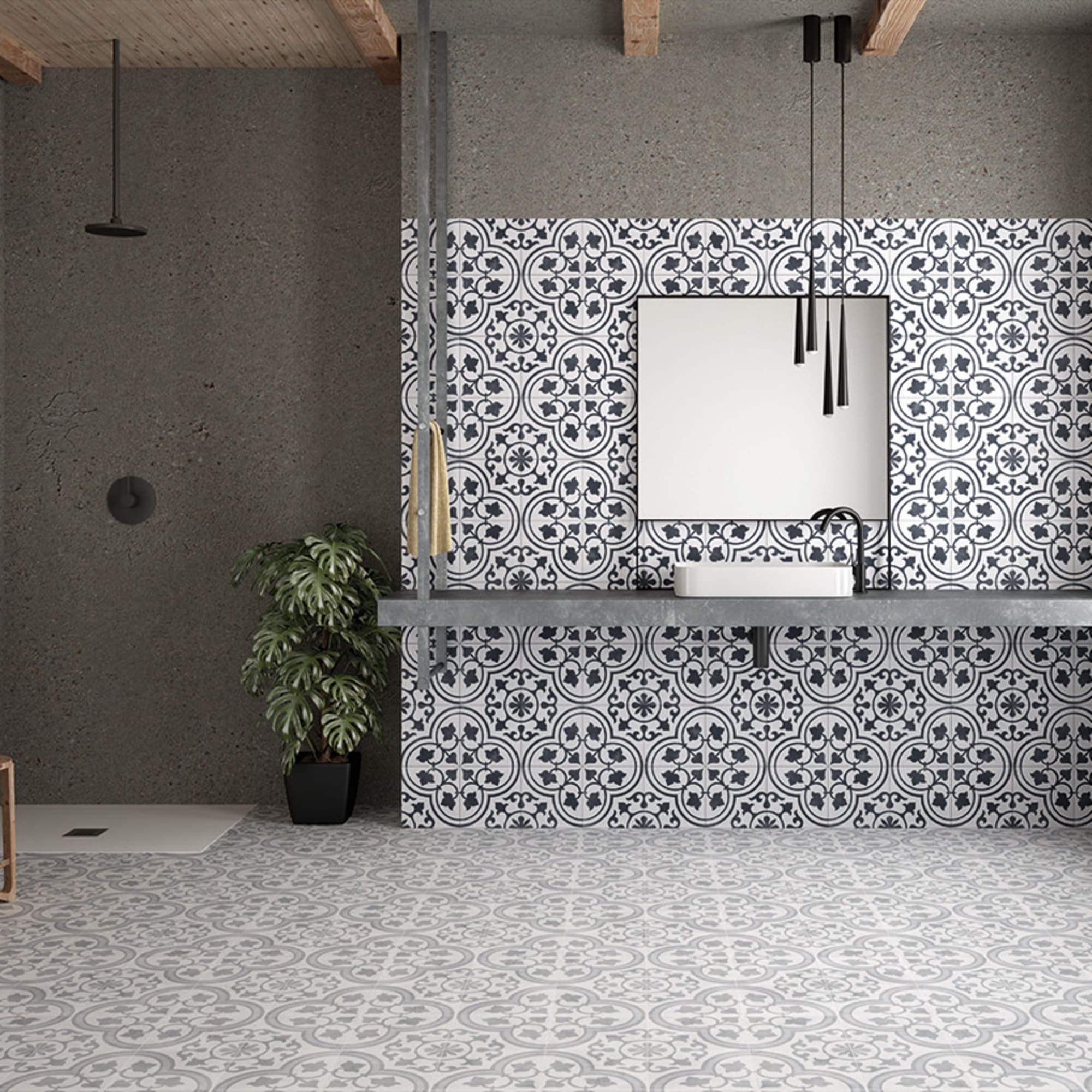 Carrelage effet Carreau ciment Lurelia Gris 22,3x22,3x0,9 cm Torilys - Sol et mur intérieur Peronda