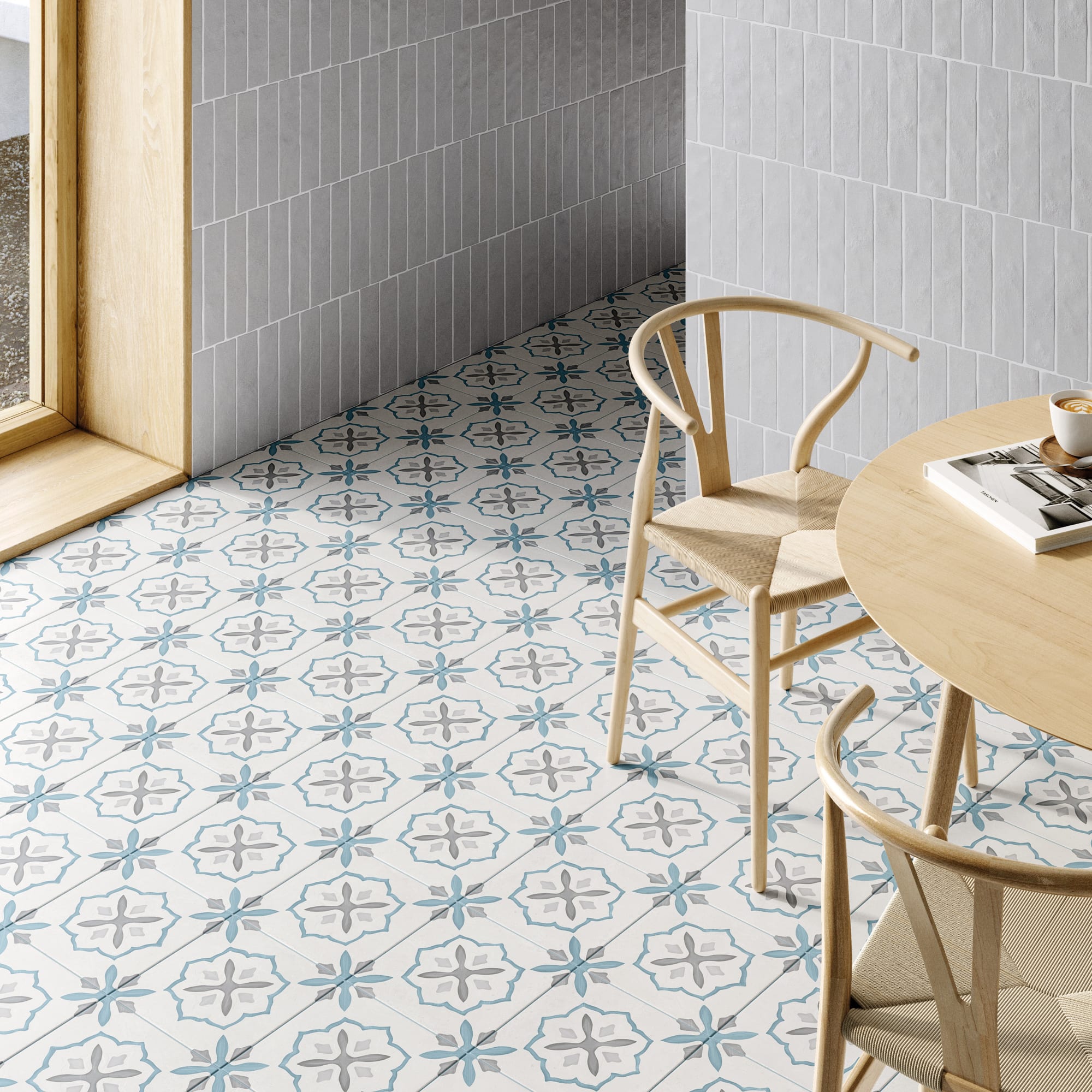 Carrelage effet Carreau ciment Moralis Bleu 22,3x22,3x0,9 cm Ventoril - Sol et mur intérieur Peronda