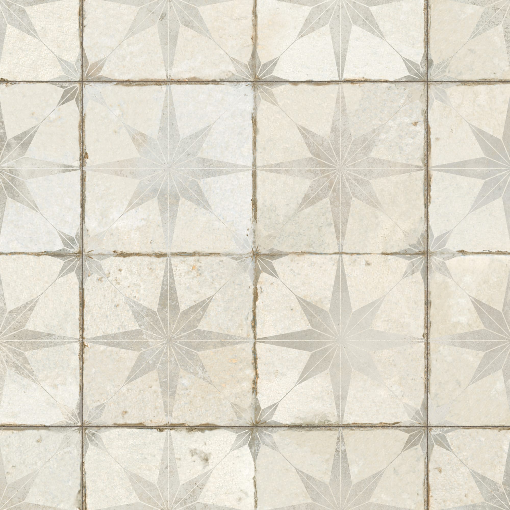 Carrelage Vintage effet Carreau ciment Etoile Blanche et Fond Blanc 45x45x0,95 cm Sparta - Sol et mur intérieur Peronda
