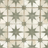 Carrelage Vintage effet Carreau ciment Etoile Verte et Fond Blanc 45x45x0,95 cm Sparta - Sol et mur intérieur