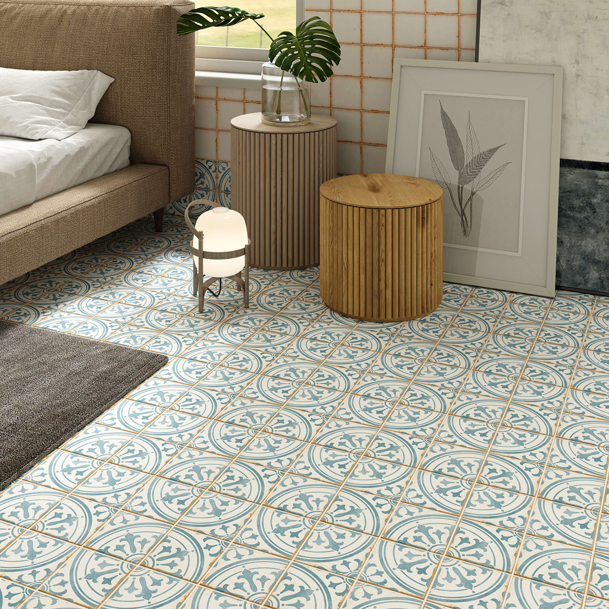 Carrelage effet Carreau ciment Narelis Bleu 12,3x12,3x0,87 cm Serano - Sol et mur intérieur Peronda
