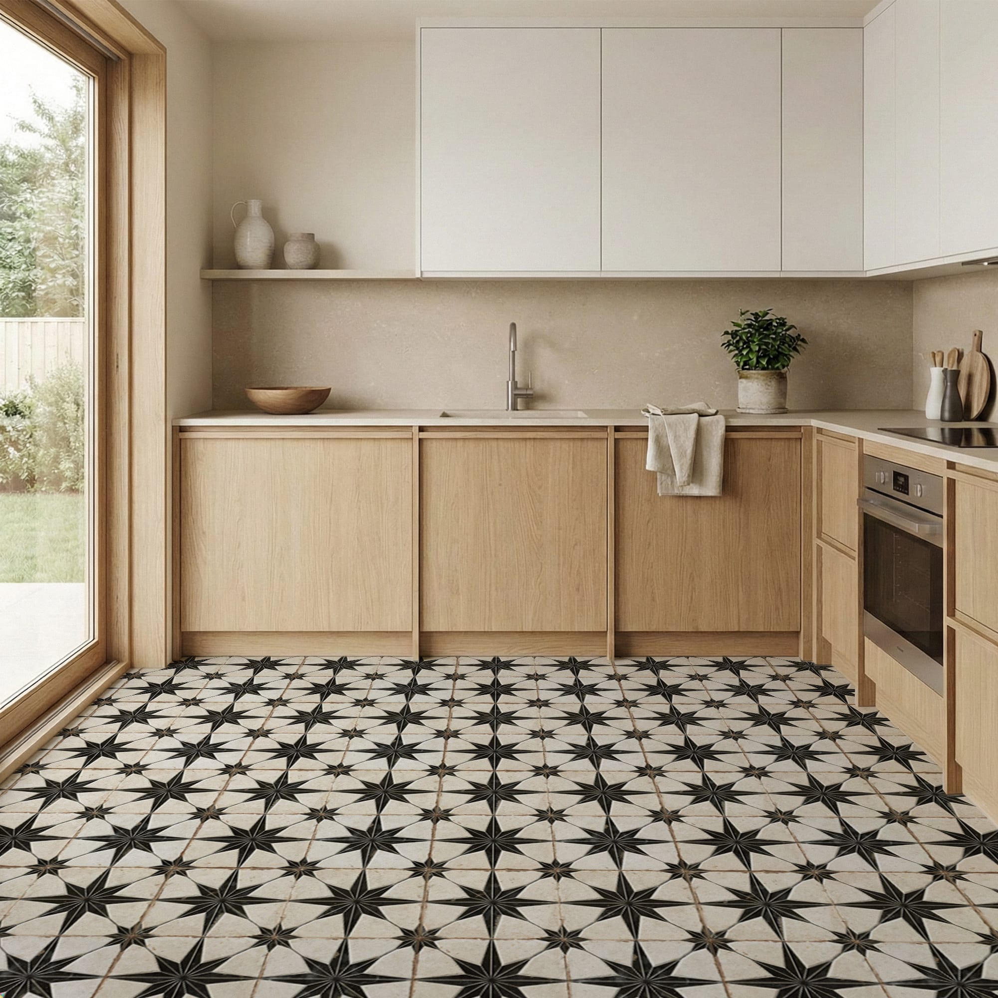 Carrelage Vintage effet Carreau ciment 3D Etoile Noire et Fond Blanc 22,3x22,3x0,9 cm Sparta - Sol et mur intérieur Peronda