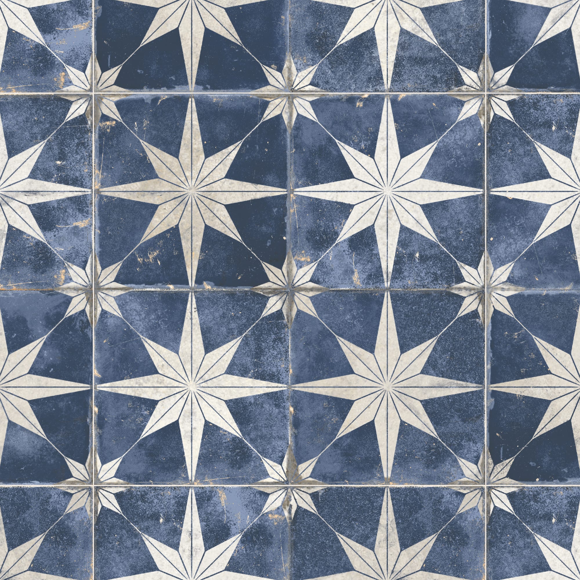 Carrelage Vintage effet Carreau ciment Etoile Blanche et Fond Bleu 45x45x0,95 cm Sparta - Sol et mur intérieur Peronda