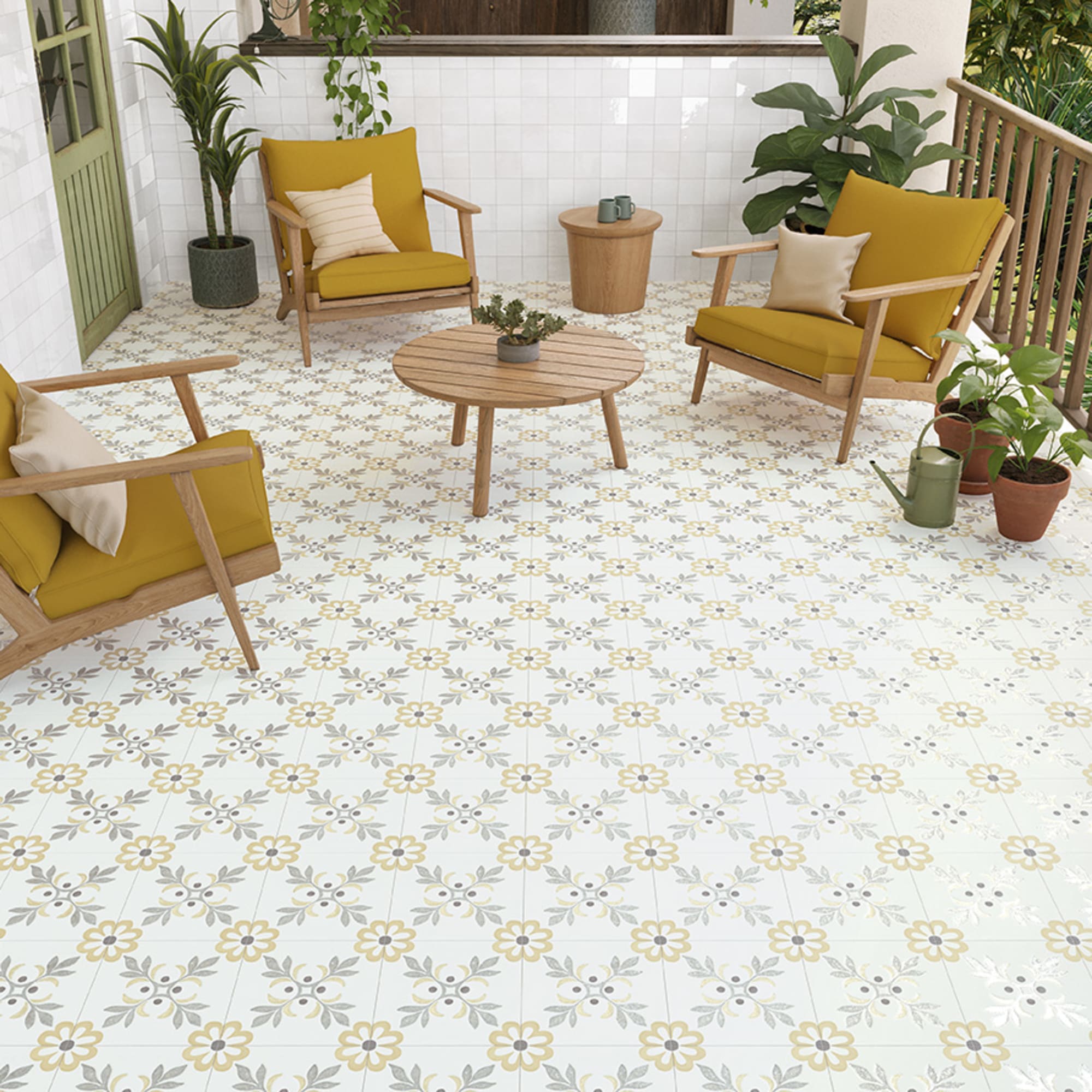 Carrelage effet Carreau ciment Roselis Jaune 22,3x22,3x0,9 cm Levior - Sol et mur intérieur Peronda