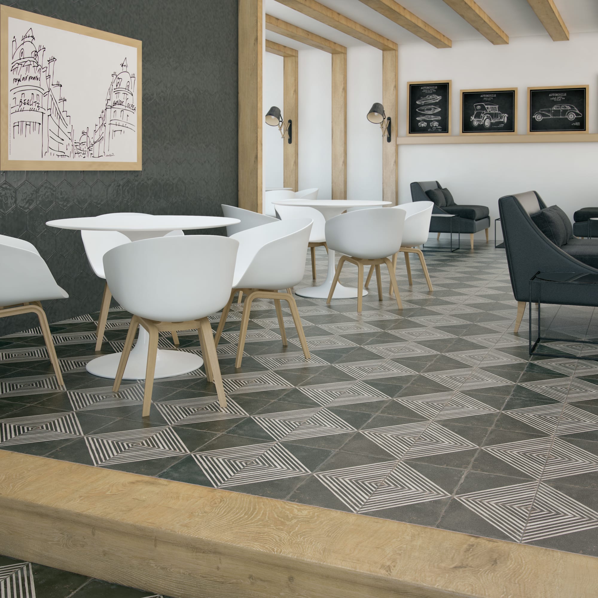 Carrelage Vintage effet Carreau ciment Noir Quadra 45x45x0,95 cm Rovessa - Sol et mur intérieur Peronda