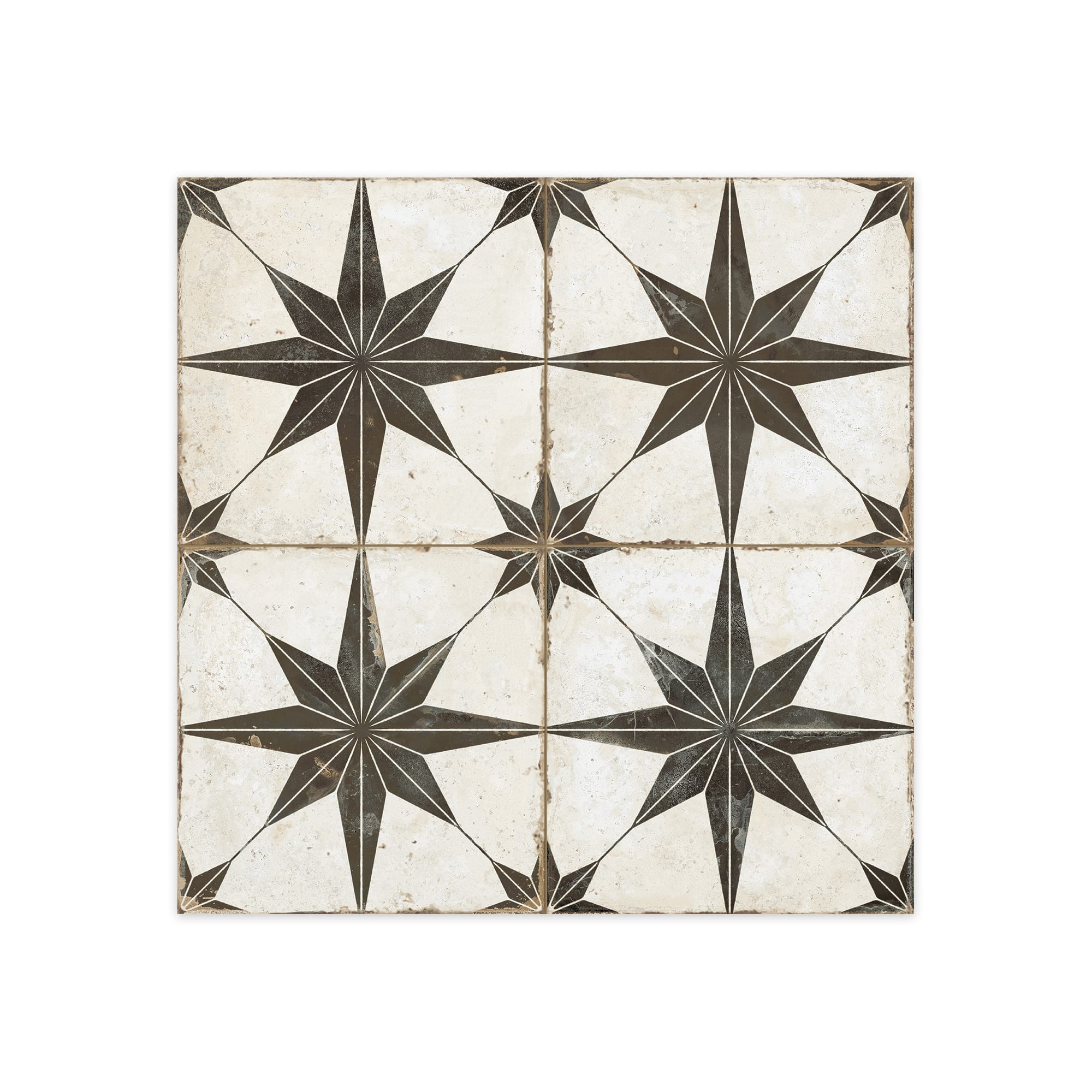 Carrelage Vintage effet Carreau ciment Etoile Noire et Fond Blanc 45,2x45,2x0,95 cm In&Out Sparta - Sol et mur intérieur et Sol extérieur Peronda