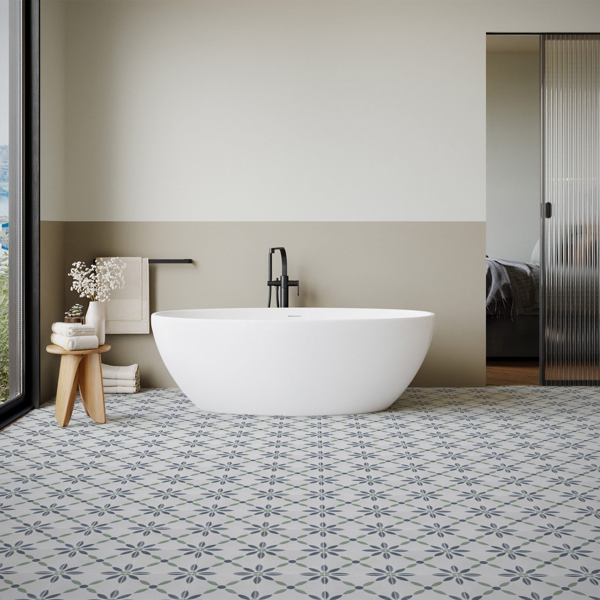 Carrelage effet Carreau ciment Soliris Bleu 22,3x22,3x0,9 cm Novera - Sol et mur intérieur Peronda