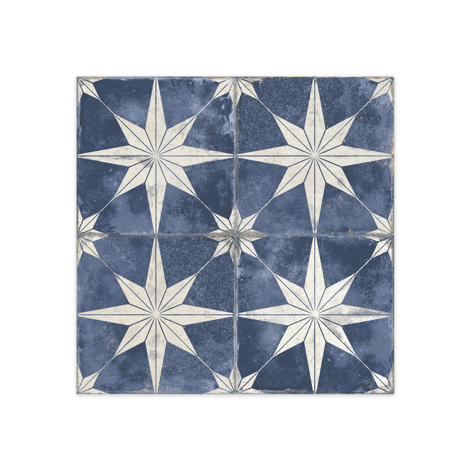 Carrelage Vintage effet Carreau ciment Etoile Blanche et Fond Bleu 45x45x0,95 cm Sparta - Sol et mur intérieur Peronda