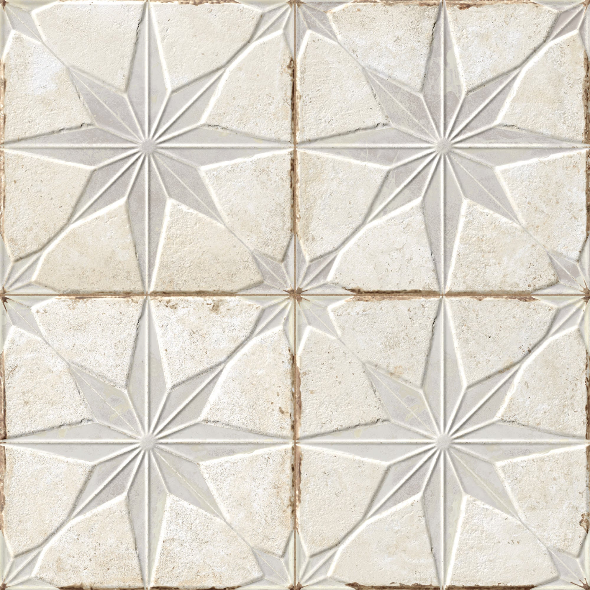 Carrelage Vintage effet Carreau ciment 3D Etoile Blanche et Fond Blanc 22,3x22,3x0,9 cm Sparta - Sol et mur intérieur Peronda