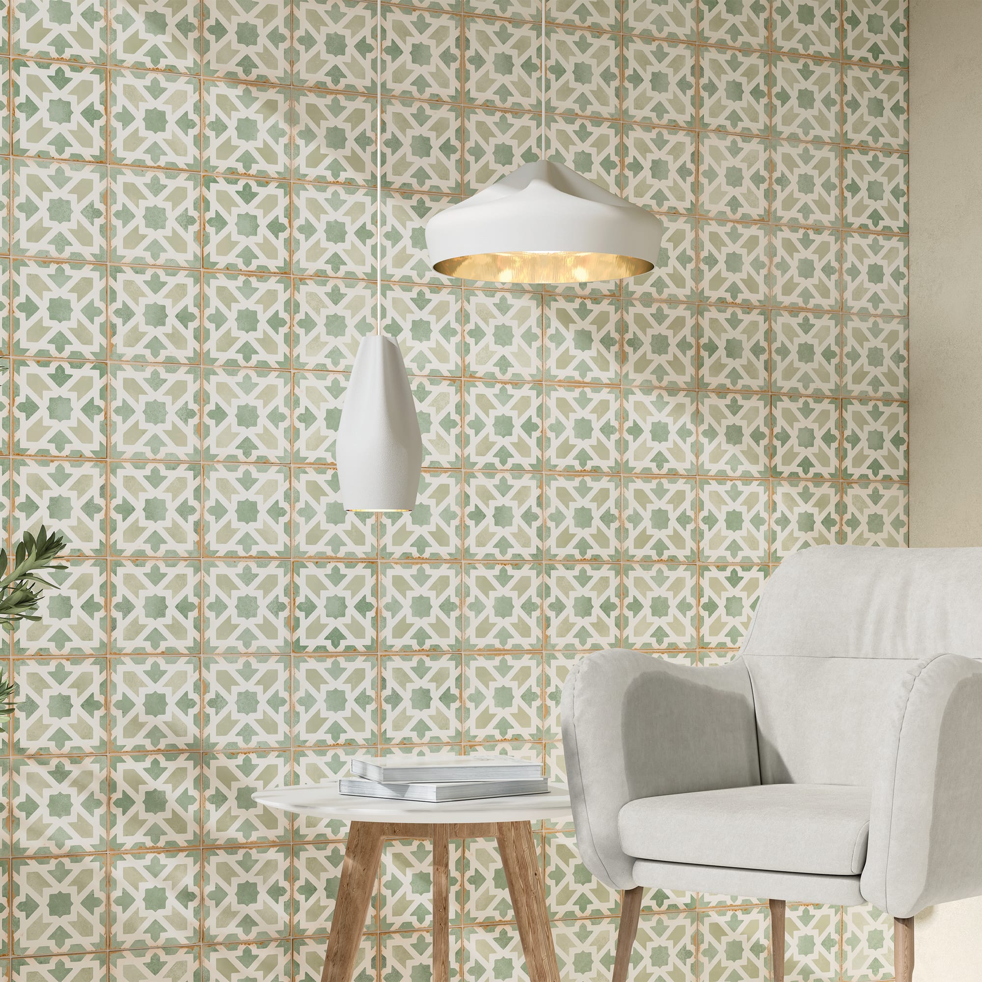 Carrelage effet Carreau ciment Alzari Vert 12,4x12,4x0,8 cm Serano - Sol et mur intérieur Peronda