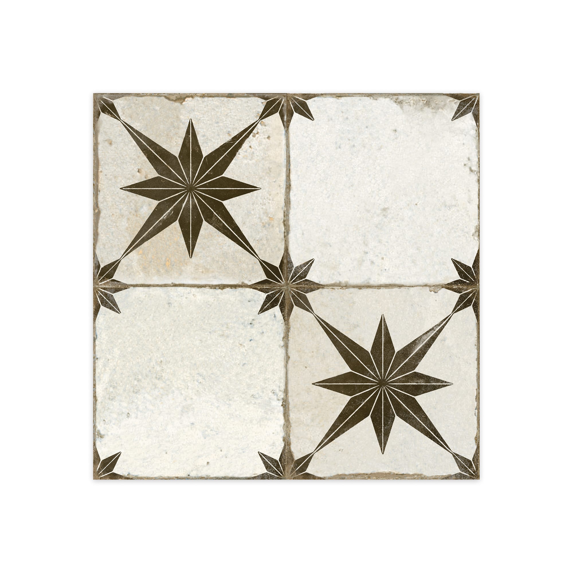Carrelage Vintage effet Carreau ciment Mix Etoile Noire et Fond Blanc 45x45x0,95 cm Sparta - Sol et mur intérieur Peronda