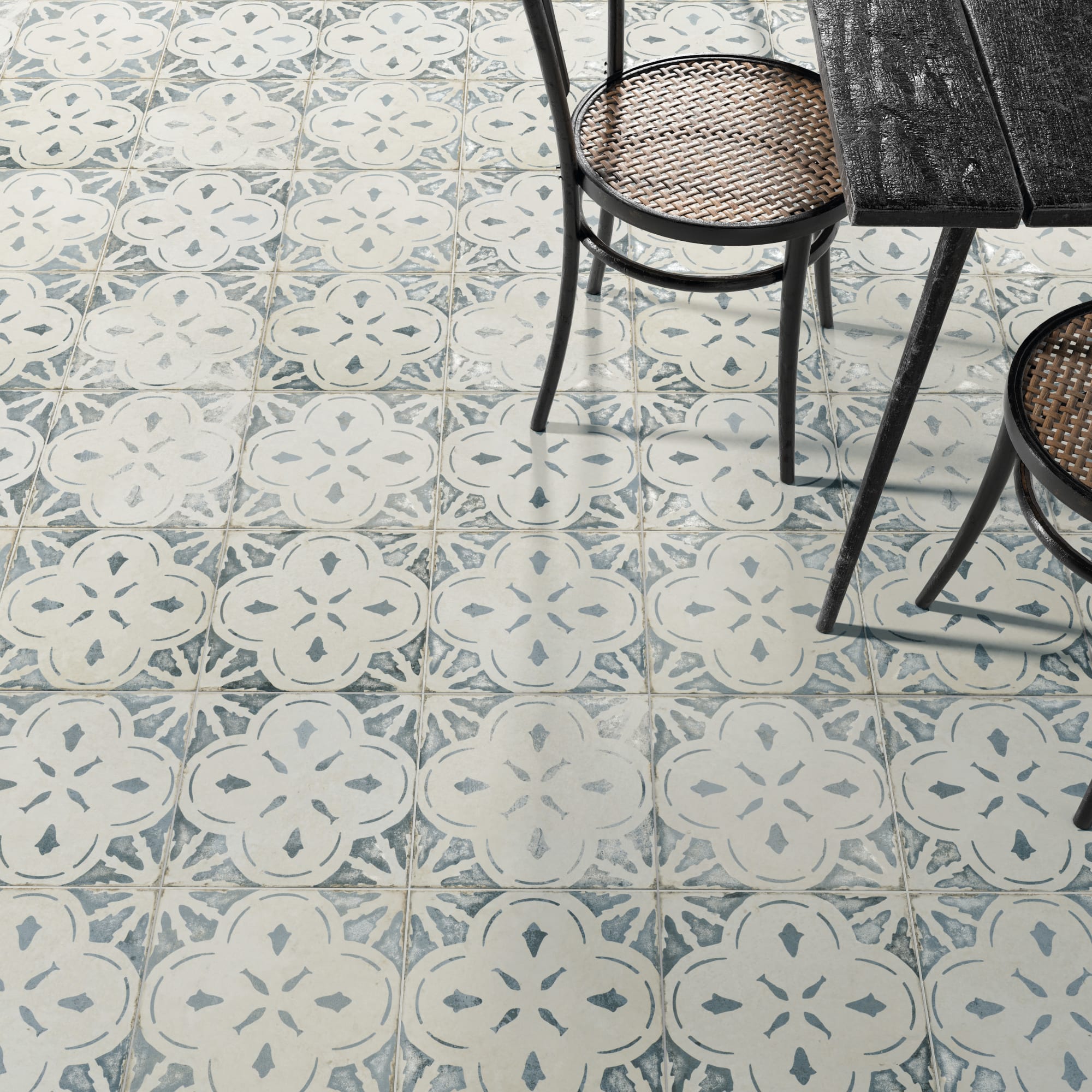 Carrelage Vintage effet Carreau ciment Bleu 45x45x0,95 cm Calenza - Sol et mur intérieur Peronda