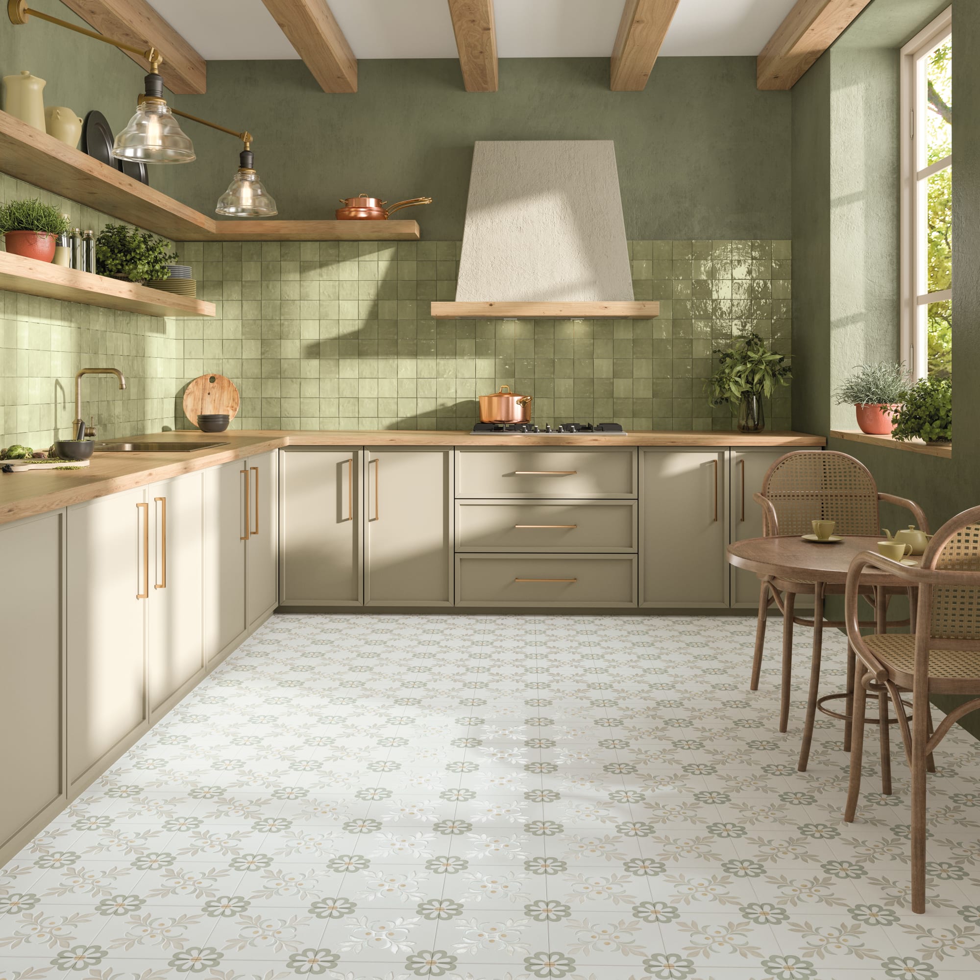 Carrelage effet Carreau ciment Roselis Vert 22,3x22,3x0,9 cm Levior - Sol et mur intérieur Peronda