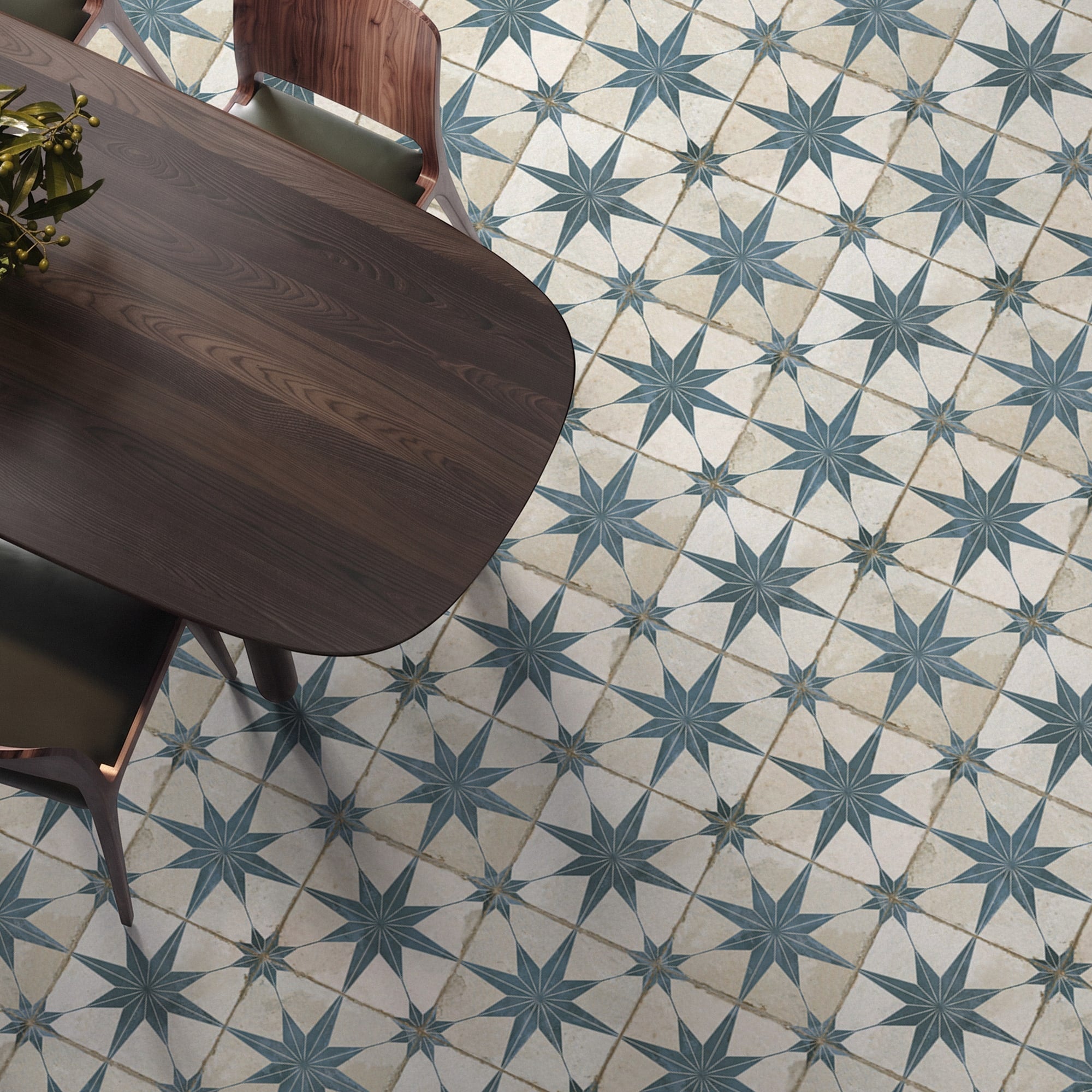 Carrelage Vintage effet Carreau ciment Etoile Bleue et Fond Blanc 45x45x0,95 cm Sparta - Sol et mur intérieur Peronda