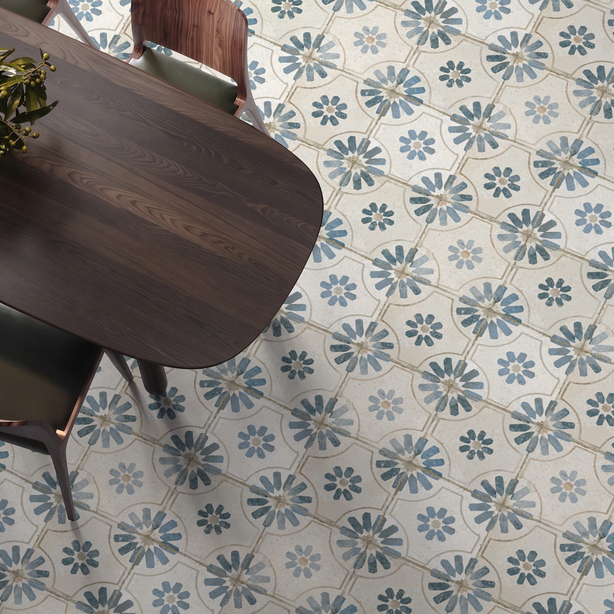 Carrelage Vintage effet Carreau ciment Bleu 45x45x0,95 cm Selvara - Sol et mur intérieur Peronda