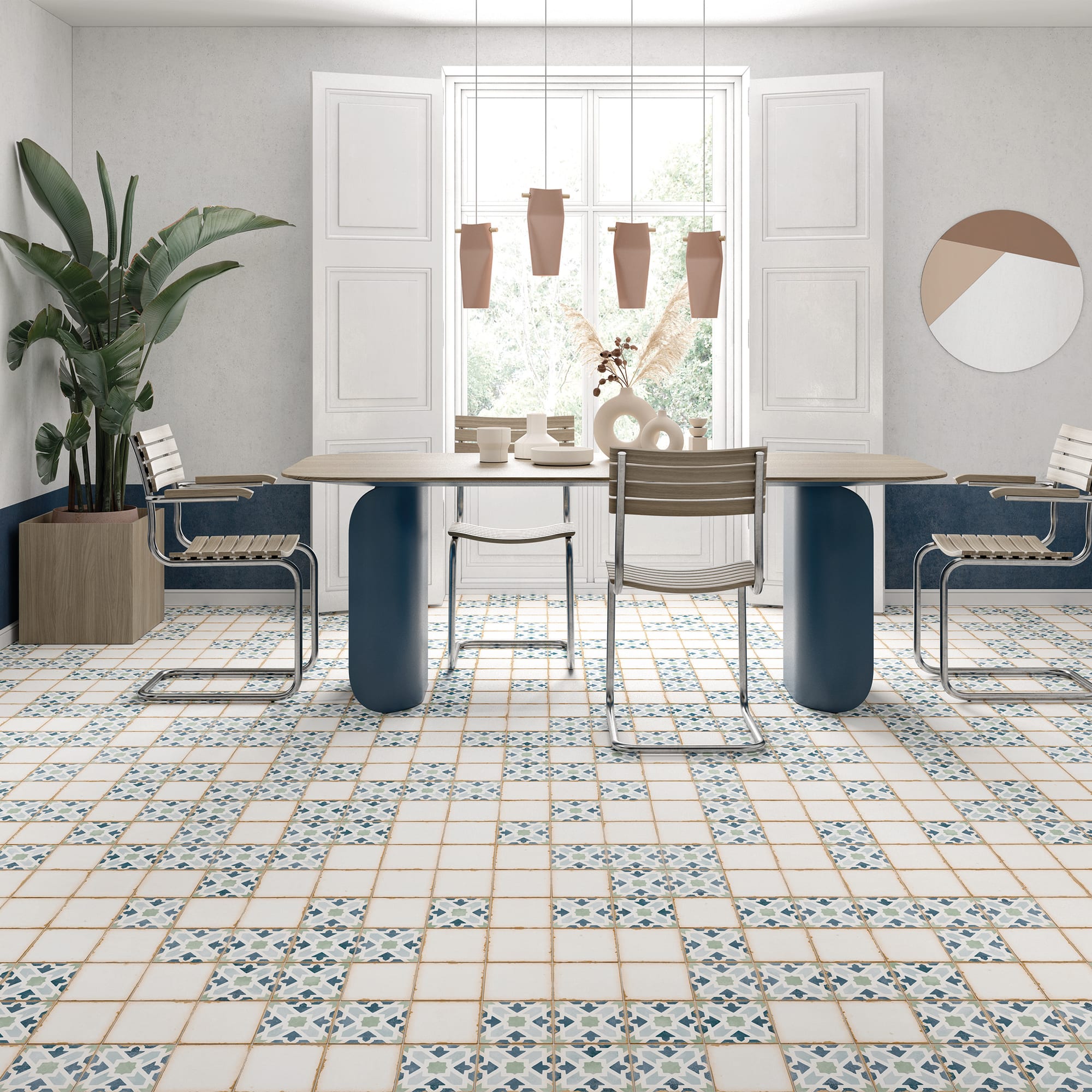 Carrelage effet Carreau ciment Alzari Bleu 12,4x12,4x0,8 cm Serano - Sol et mur intérieur Peronda