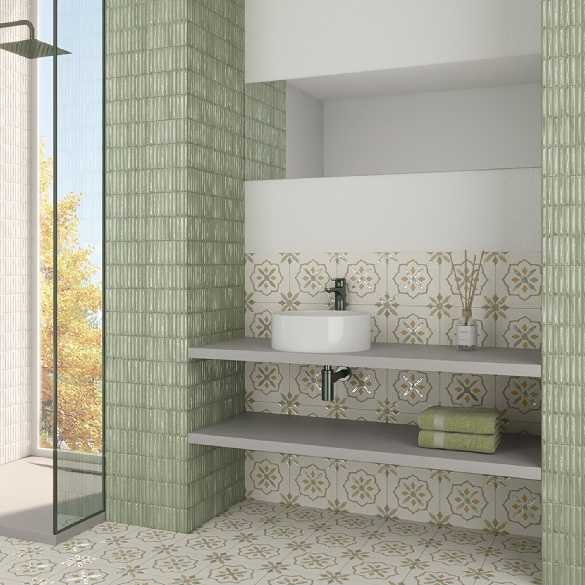 Carrelage effet Carreau ciment Moralis Vert 22,3x22,3x0,9 cm Levior - Sol et mur intérieur Peronda