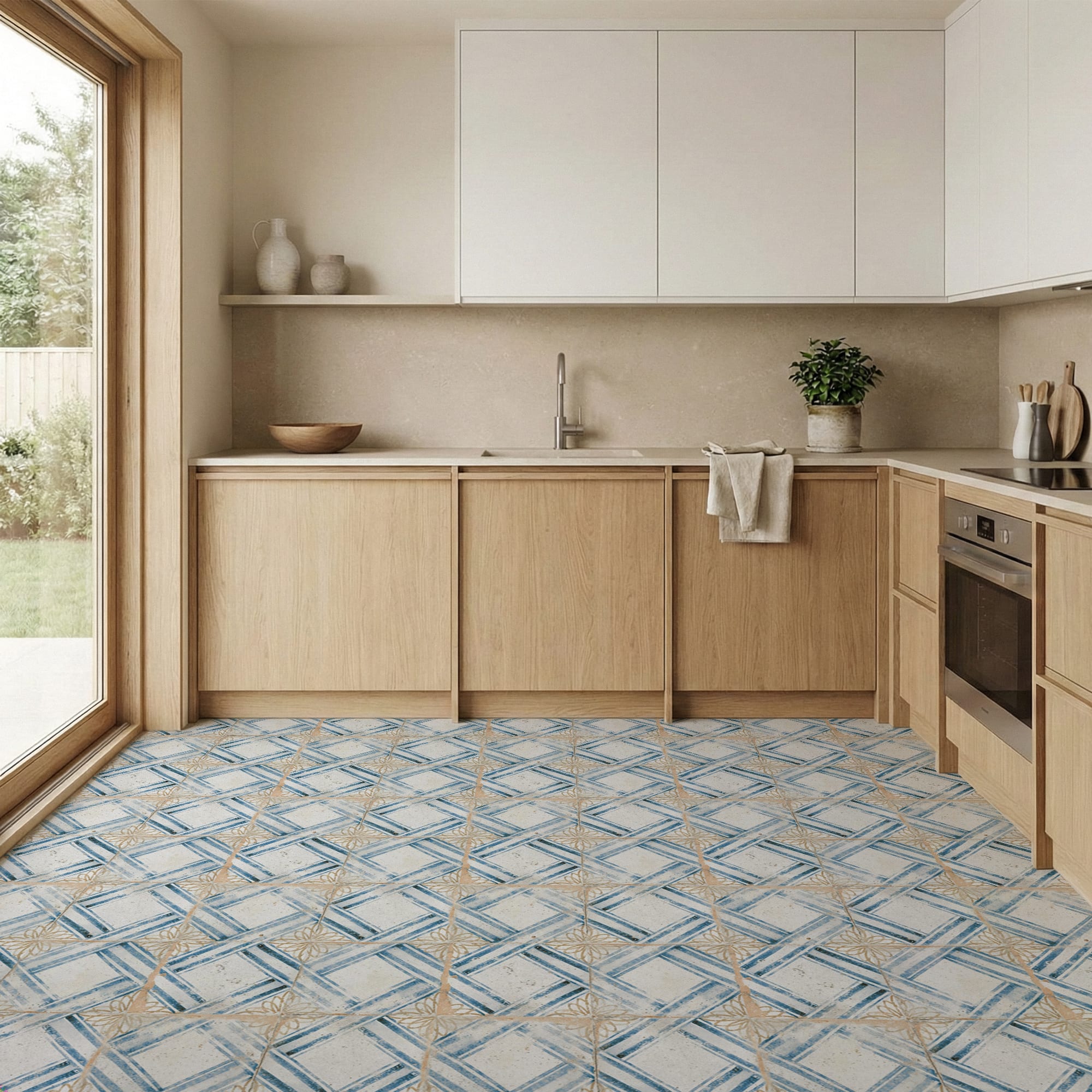 Carrelage Vintage effet Carreau ciment Bleu Numantia 45x45x0,95 cm Orlena - Sol et mur intérieur Peronda
