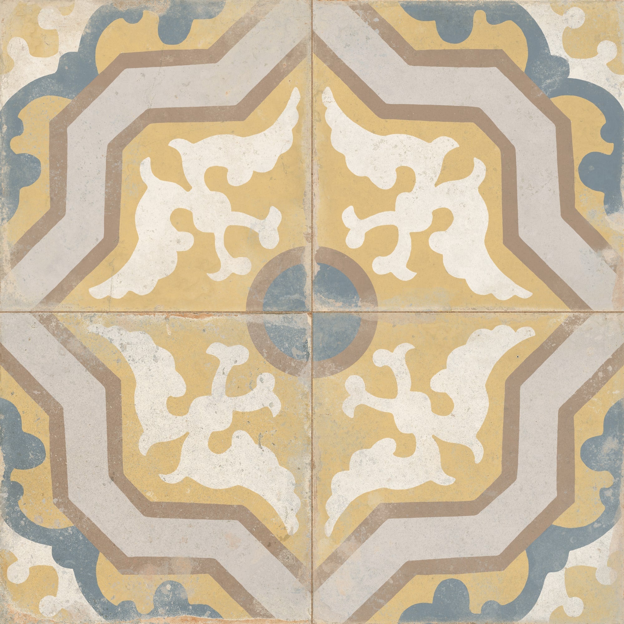 Carrelage Vintage effet Carreau ciment Moutarde 22,3x22,3x0,9 cm Virelia - Sol et mur intérieur Peronda