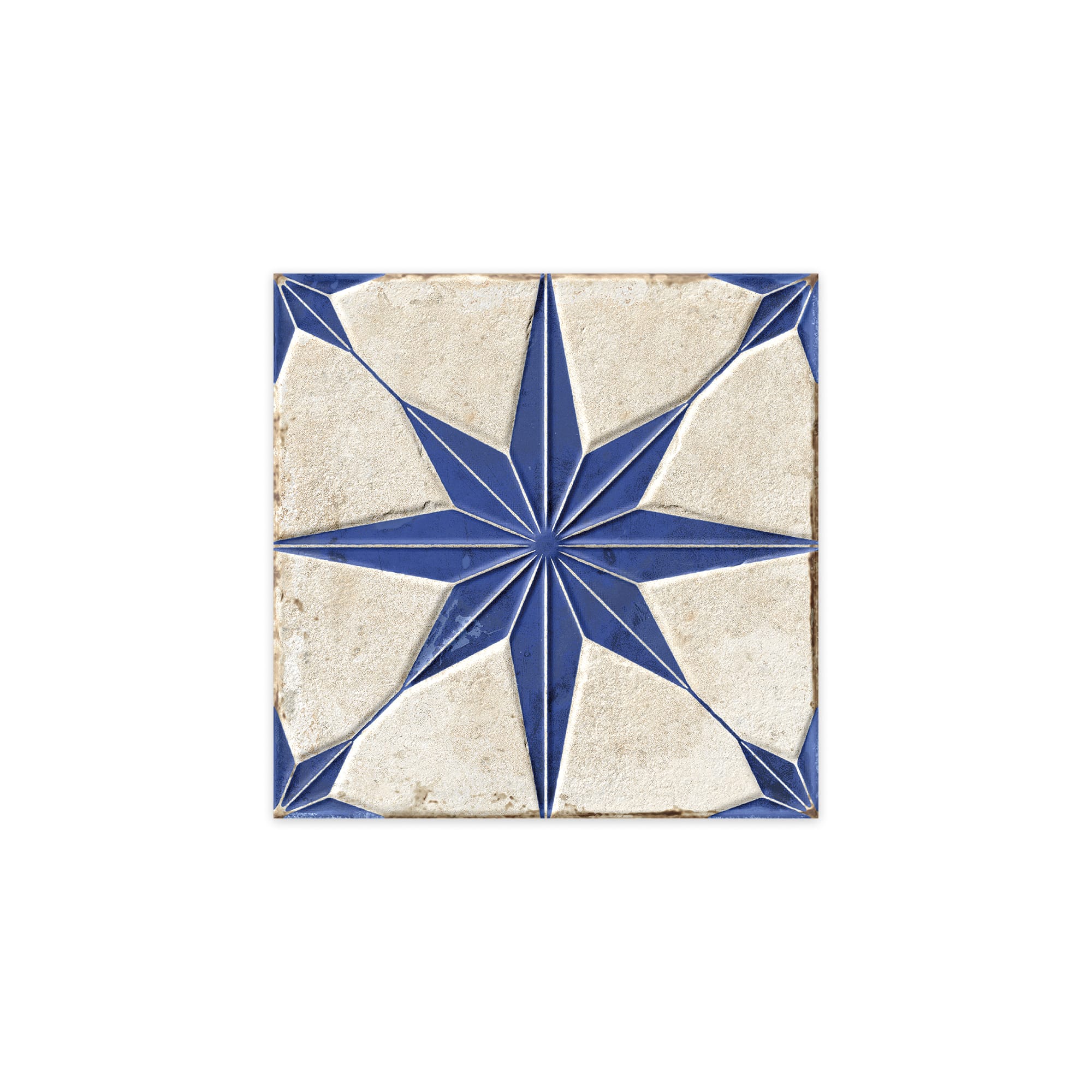 Carrelage Vintage effet Carreau ciment 3D Etoile Bleue et Fond Blanc 22,3x22,3x0,9 cm Sparta - Sol et mur intérieur Peronda