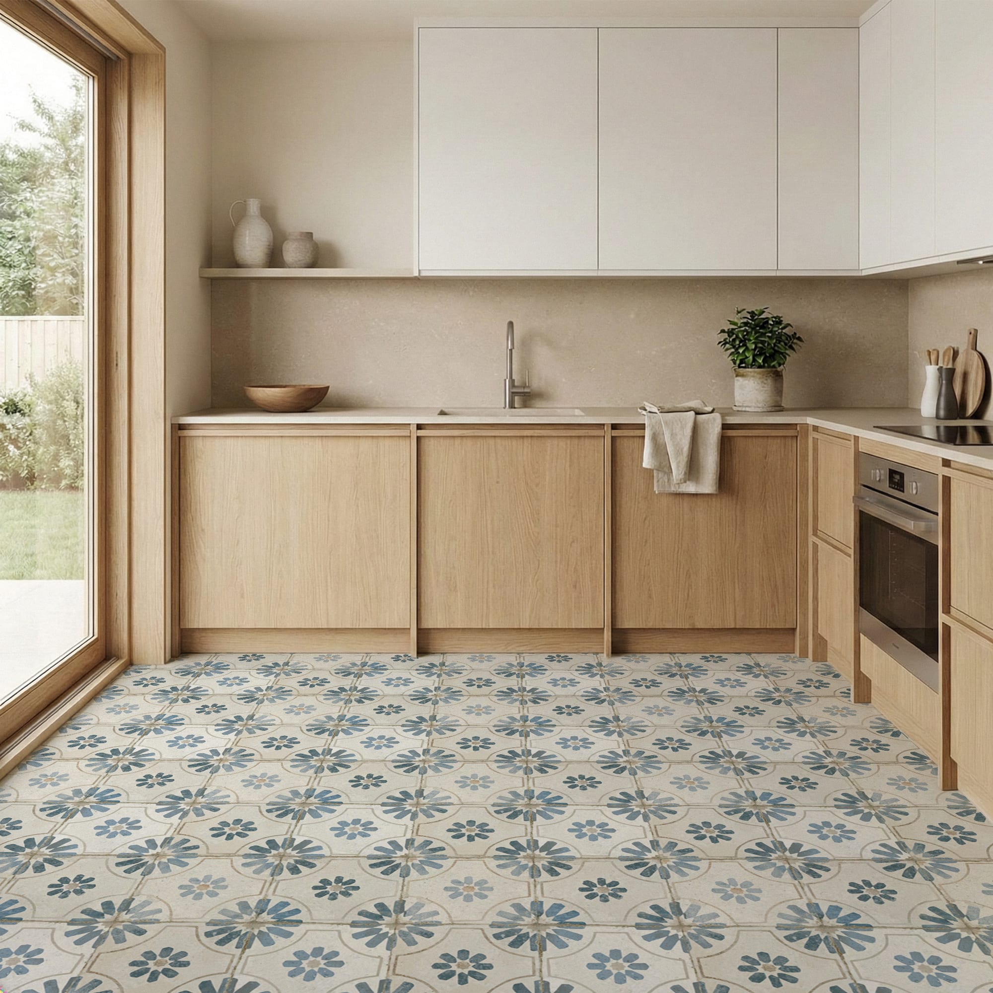 Carrelage Vintage effet Carreau ciment Bleu 45x45x0,95 cm Selvara - Sol et mur intérieur Peronda