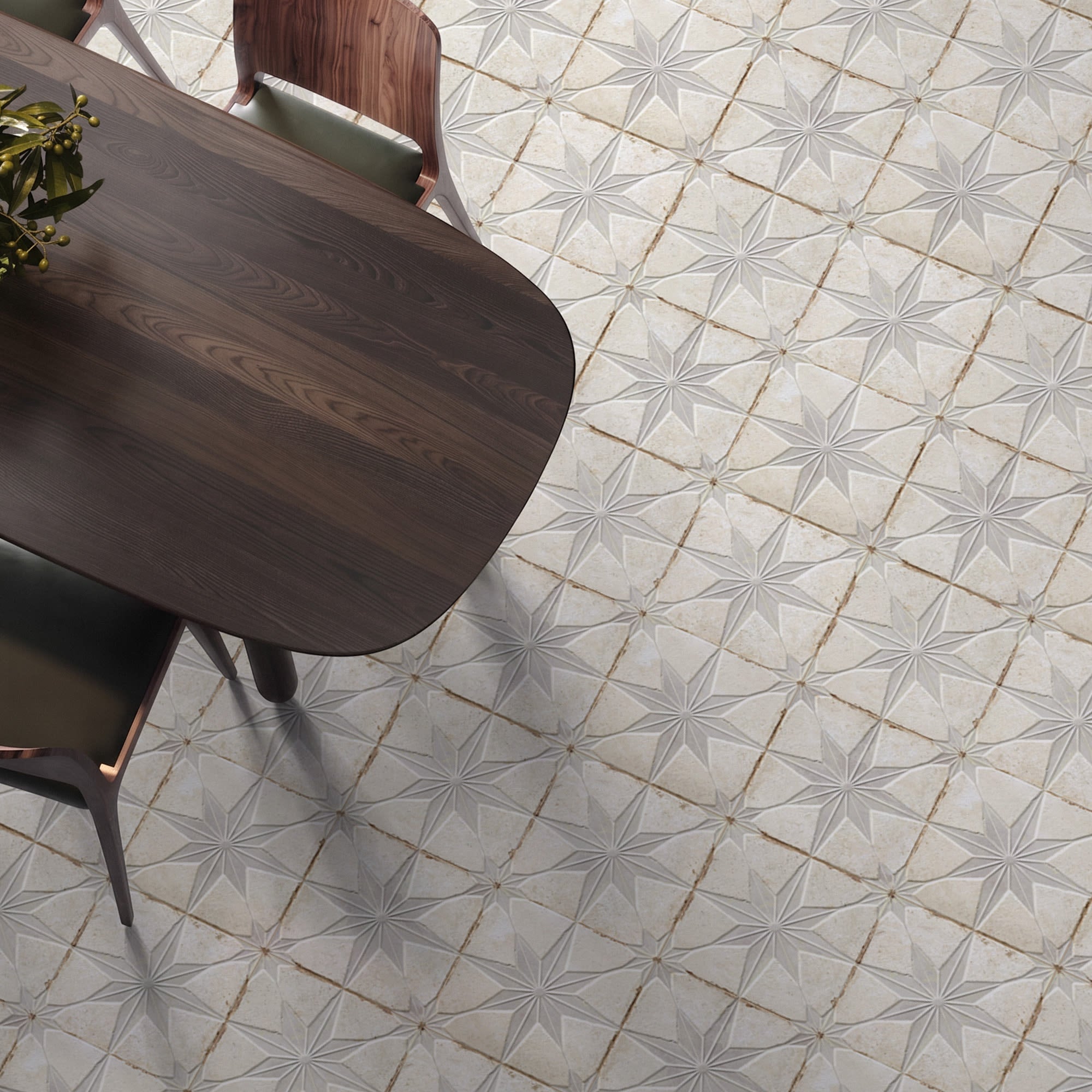 Carrelage Vintage effet Carreau ciment 3D Etoile Blanche et Fond Blanc 22,3x22,3x0,9 cm Sparta - Sol et mur intérieur Peronda